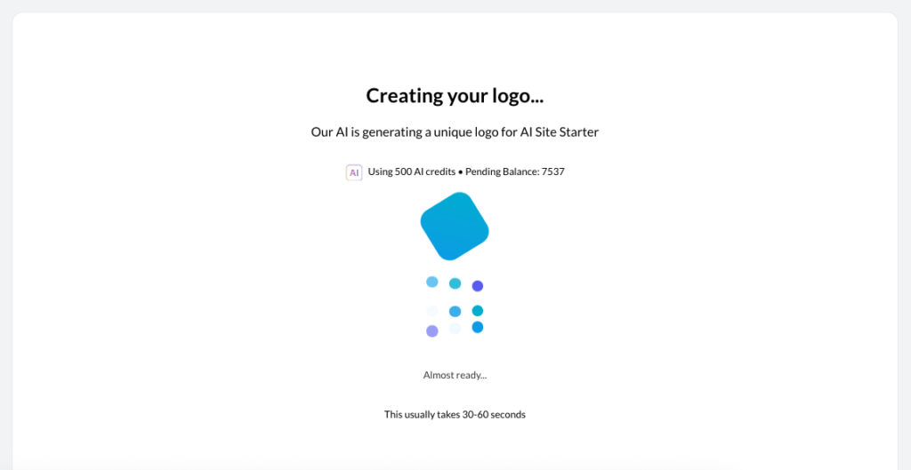 Logo Generation Screen as it creates the requested logo.