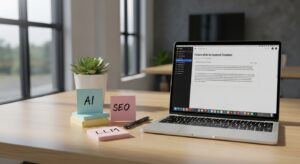 AI acronyms for beginners shown on notes beside a laptop