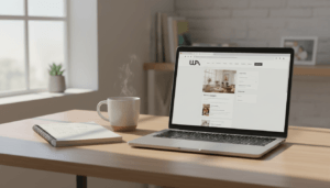 start affiliate business with Wealthy Affiliate on a laptop in a home office