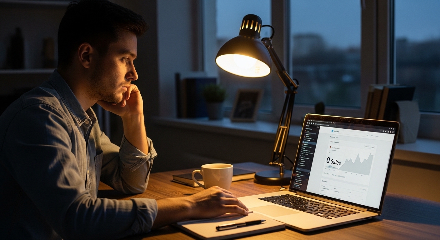 how long to earn first affiliate commission beginner checking website stats on laptop at home