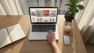 Laptop showing the best Pinterest boards for inspiration on a clean workspace.