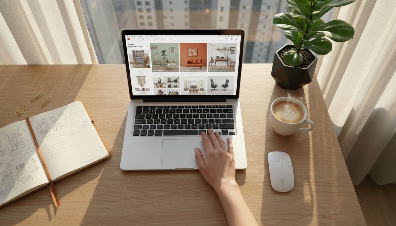 Laptop showing the best Pinterest boards for inspiration on a clean workspace.