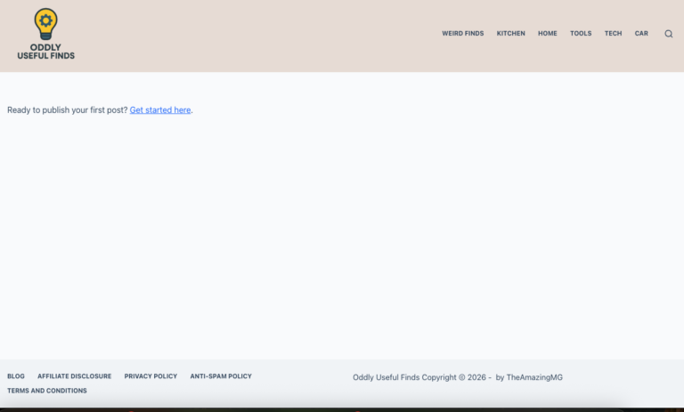 Oddly Useful Finds website screenshot of the site I created in minutes using Wealthy Affiliate AI Tools